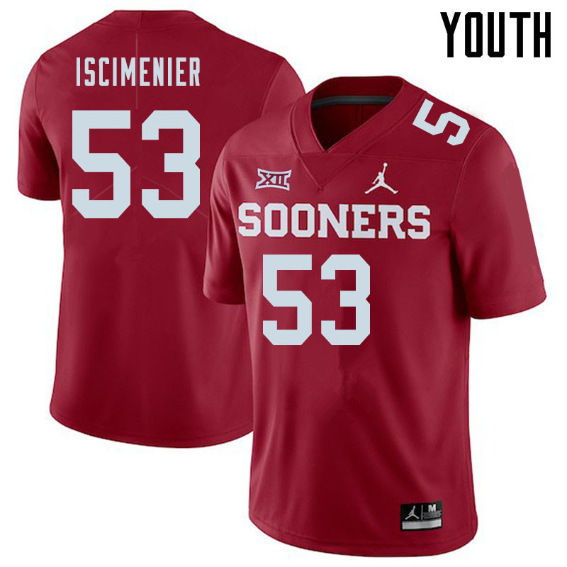 Jordan Brand Youth #53 Jared Iscimenier Oklahoma Sooners College Football Jerseys Sale-Crimson